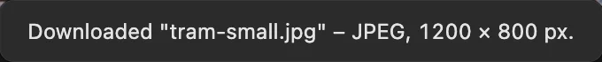 La conferma del download di tram-small.jpg dopo l’esportazione JPEG