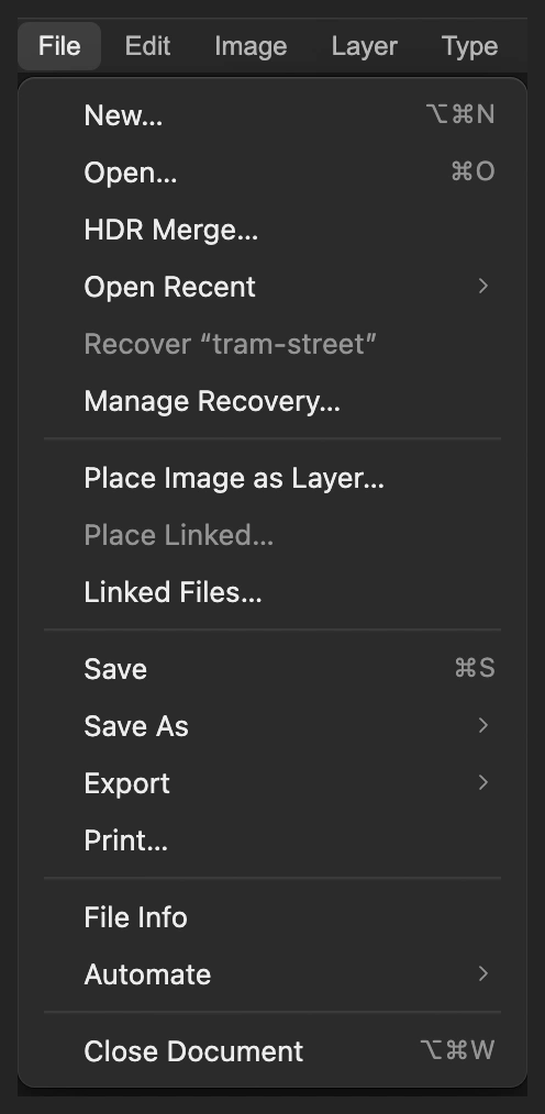 Menu File con Apri cerchiato