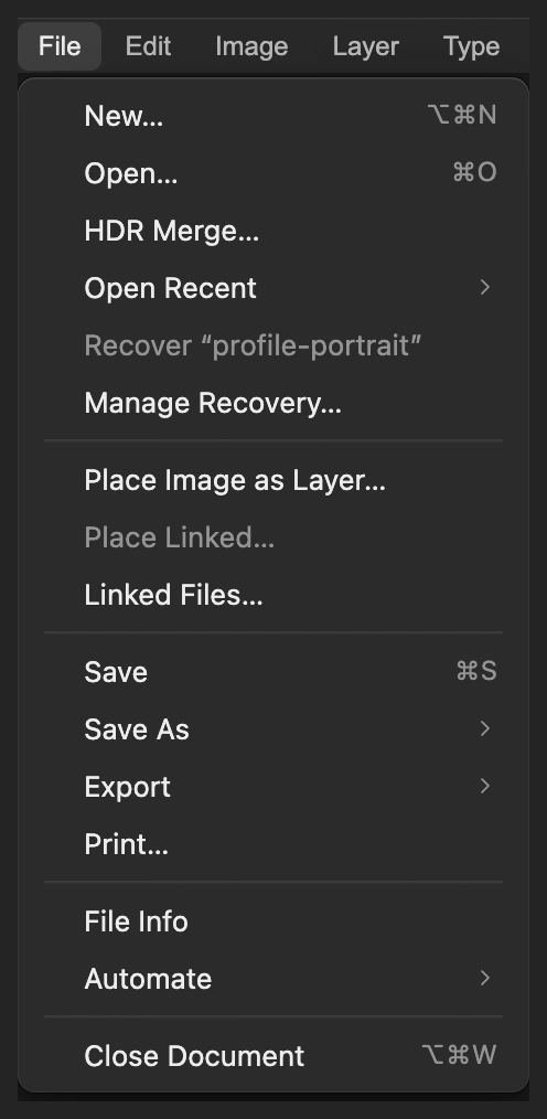 Il menu File con Apri cerchiato