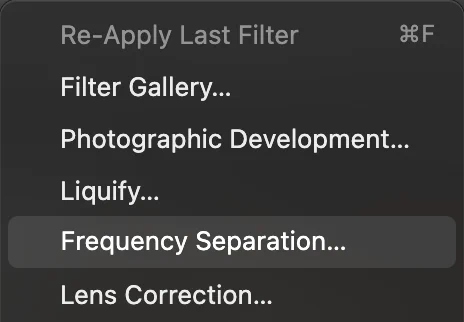 Il menu Filtro con Separazione delle frequenze evidenziato