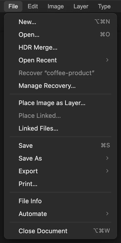 Il menu File con Apri cerchiato