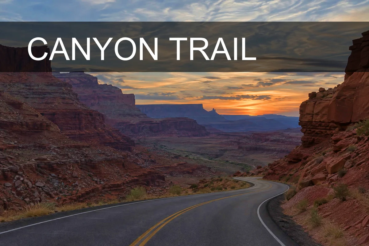 Il poster della strada nel canyon prima e dopo la modifica: il titolo passa da CANYON ROAD a CANYON TRAIL e i colori diventano più intensi