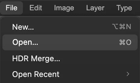 Il menu File con Apri… cerchiato