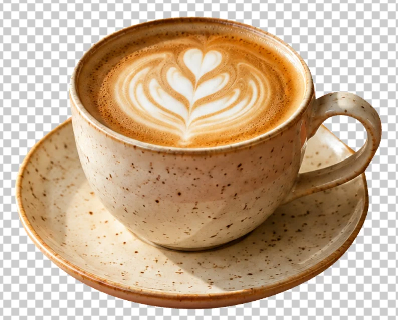 La tazza e il piattino su una scacchiera trasparente, con la scacchiera visibile anche dentro il manico