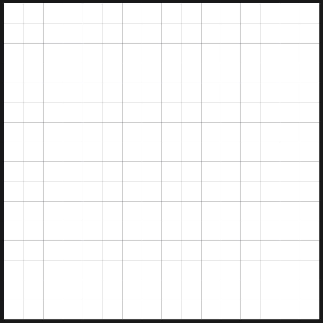 Il quadro bianco vuoto di 16 per 16 con zoom al 3200 per cento e le celle della griglia da un pixel